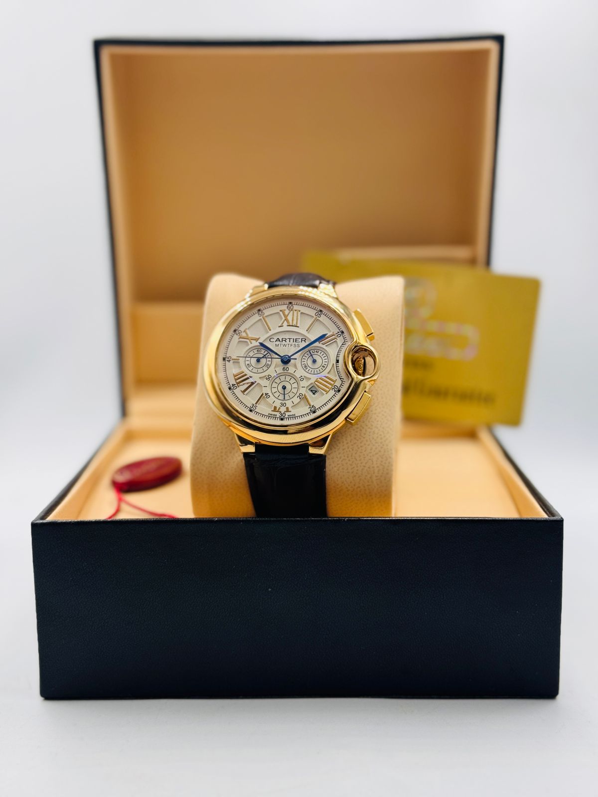 Elite Black Dial Chronograph Watch – Premium Leather Edition