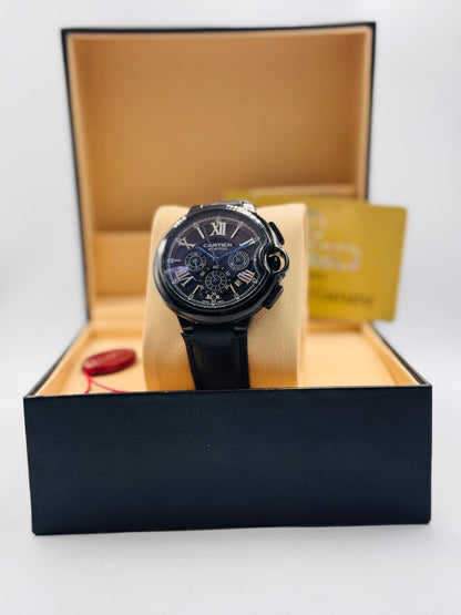 Signature Chronograph Leather Watch – Bold Elegance in Black