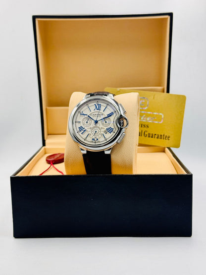 Signature Chronograph Leather Watch – Bold Elegance in Black