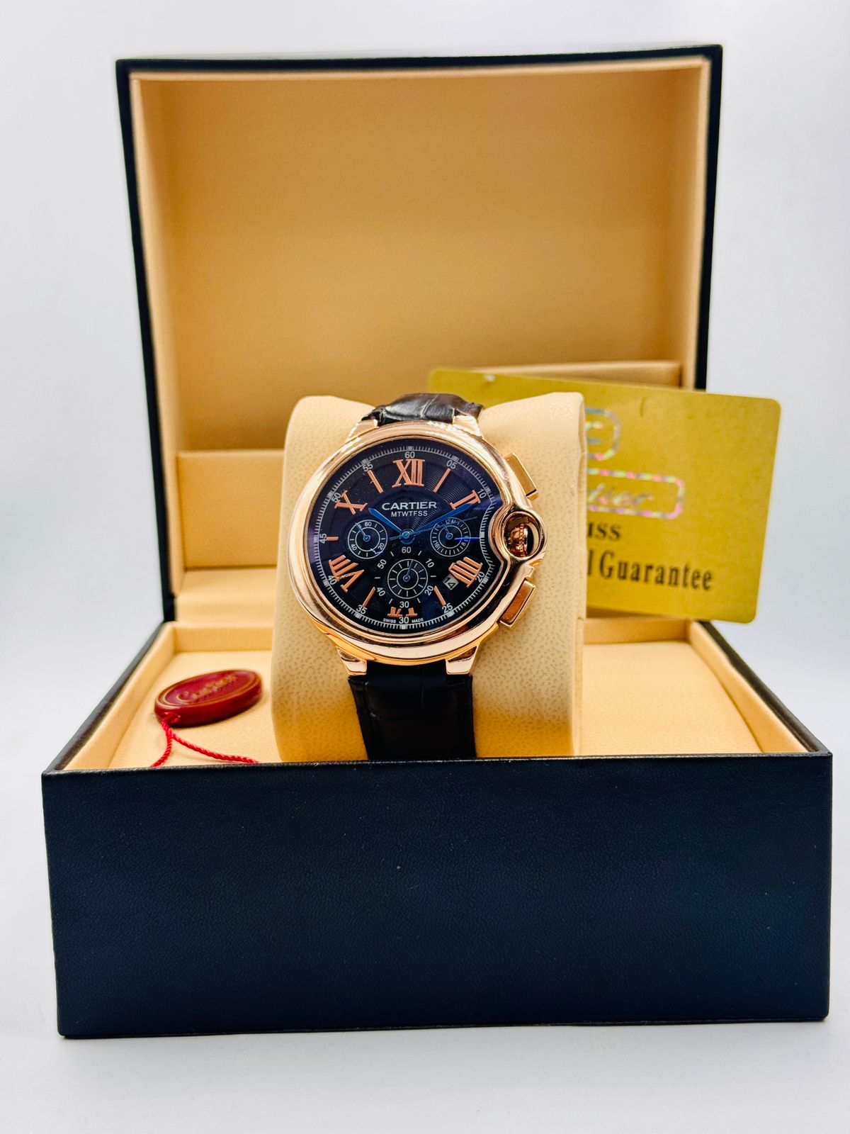 Elite Black Dial Chronograph Watch – Premium Leather Edition