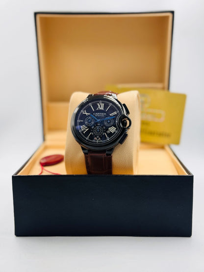 Signature Chronograph Leather Watch – Bold Elegance in Black