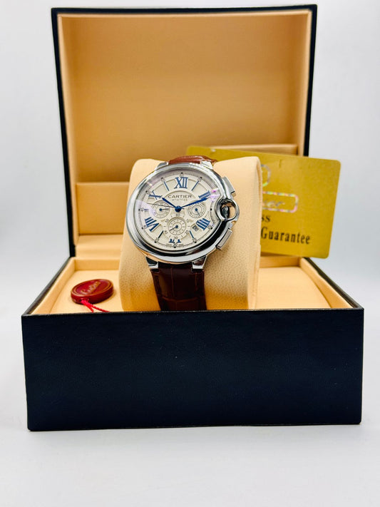 Luxury Chronograph Black Dial Watch with Leather Strap